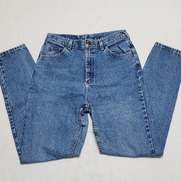 VINTAGE 90s Lee Mid Wash Distressed Stone Wash High Rise Jeans 12 Long - Picture 4 of 13